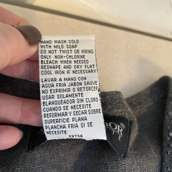 Vintage Y2K Sag Harbor Sweater Women Petite Large Gray Wool Blend Knit Beaded - Picture 7 of 11